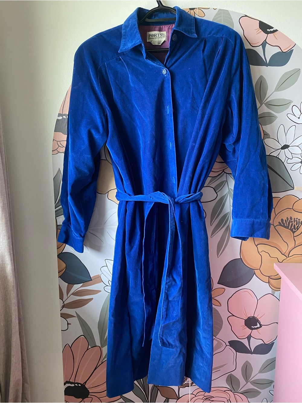 Vintage Royal Blue 100% cotton Trench with Self-Tie Belt